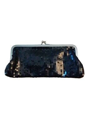LOFT Evening Bag Clutch Kiss Lock Black  Ann Taylor